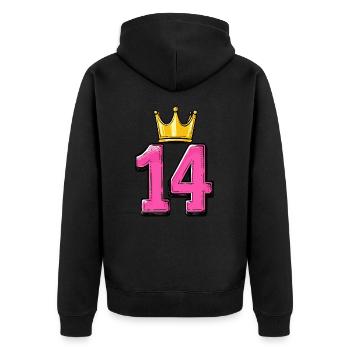 14 Zahl Krone - Unisex Premium Bio Zip Hoodie - Schwarz - Hinten - Nico (187cm)