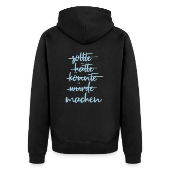Einfach machen - Unisex Premium Bio Zip Hoodie - Schwarz - Hinten - Nico (187cm)