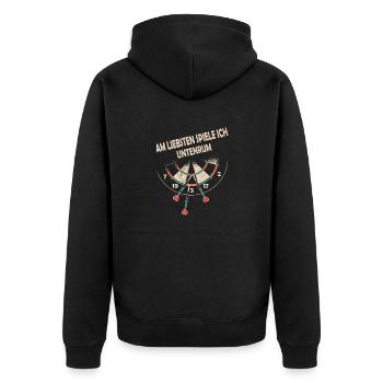 Lustiges und zweideutiges Dart Design - Unisex Premium Bio Zip Hoodie - Schwarz - Hinten - Nico (187cm)