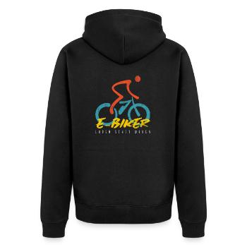 E-biker charging instead of calves - climate protection, green electricity - Unisex Premium Organic Zip Hoodie - black - Back - Nico (187cm)
