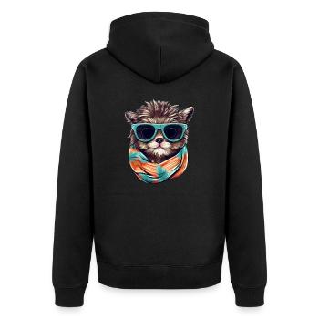 Sommerliches Hund & Katze mit Schal und - Unisex Premium Bio Zip Hoodie - Schwarz - Hinten - Nico (187cm)