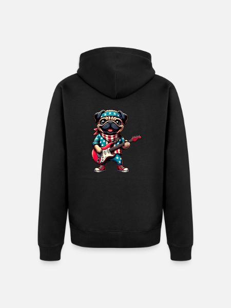 Pug Guitarist - Unisex Premium Organic Zip Hoodie - black