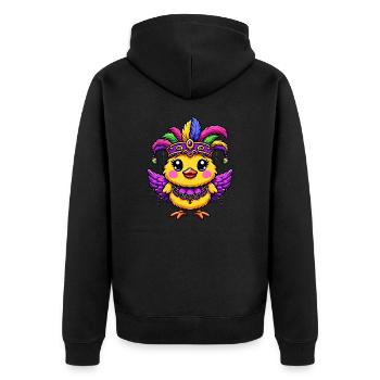 Mardi Gras poulet, plume coiffe poussin, carnaval - Veste à capuche bio Premium Unisexe - noir - Dos - Nico (187cm)