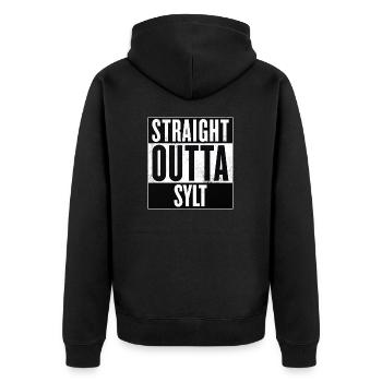 Straight Outta Sylt - Unisex Premium Bio Zip Hoodie - Schwarz - Hinten - Nico (187cm)