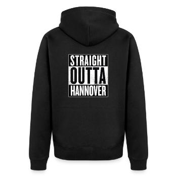 Straight Outta Hannover - Unisex Premium Bio Zip Hoodie - Schwarz - Hinten - Nico (187cm)