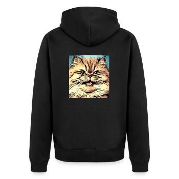 Perserkatze Negan im Comic Stil - Unisex Premium Bio Zip Hoodie - Schwarz - Hinten - Nico (187cm)