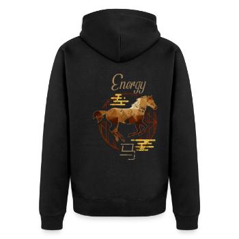 Chinesische Tierkreistiere Astrologie Geometrisches Pferd A - Unisex Premium Bio Zip Hoodie - Schwarz - Hinten - Nico (187cm)