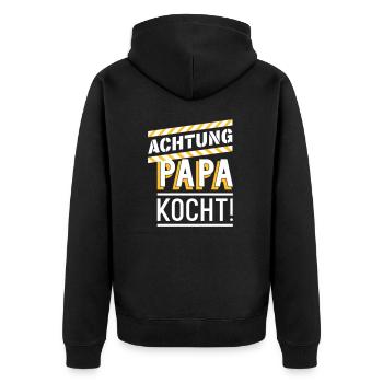 Papa kocht (Achtung) - Unisex Premium Bio Zip Hoodie - Schwarz - Hinten - Nico (187cm)