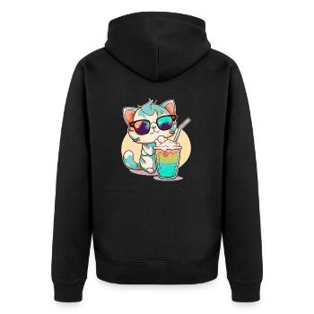 Cat on the beach - Unisex Premium Organic Zip Hoodie - black - Back - Nico (187cm)
