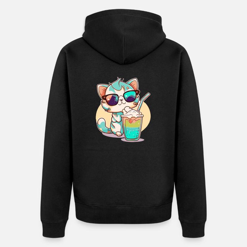 Chat sur la plage - Veste à capuche bio Premium Unisexe - noir