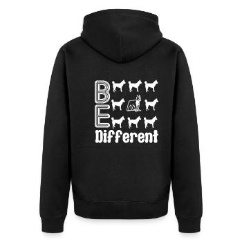 Boston Terrier Boston Terrier sei anders - Unisex Premium Bio Zip Hoodie - Schwarz - Hinten - Nico (187cm)
