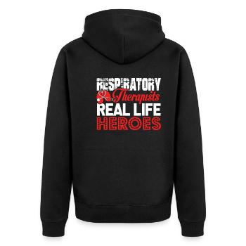 Respiratory Therapist Respiratory Therapist Hero - Unisex Premium Organic Zip Hoodie - black - Back - Nico (187cm)