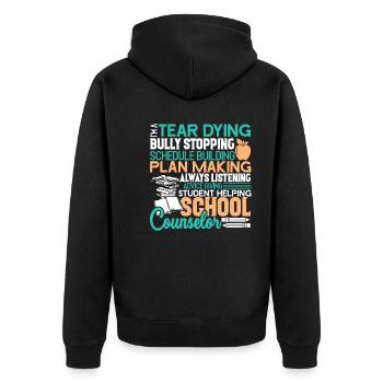 School Counselor School Counselor Helping - Unisex Premium Organic Zip Hoodie - black - Back - Nico (187cm)