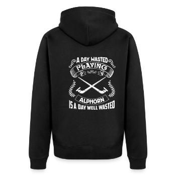 Alphorn A Day Playing Alphorn - Unisex Premium Organic Zip Hoodie - black - Back - Nico (187cm)