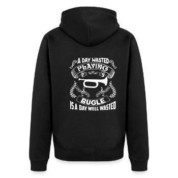 Bugle A Day Playing Bugle - Unisex Premium Organic Zip Hoodie - black - Back - Nico (187cm)