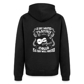 Cello A Day Playing Cello - Unisex Premium Organic Zip Hoodie - black - Back - Nico (187cm)