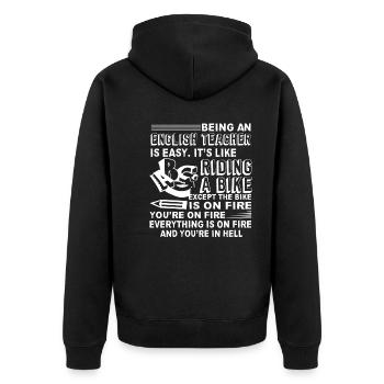 English Teacher English Teacher Is Easy - Unisex Premium Organic Zip Hoodie - black - Back - Nico (187cm)
