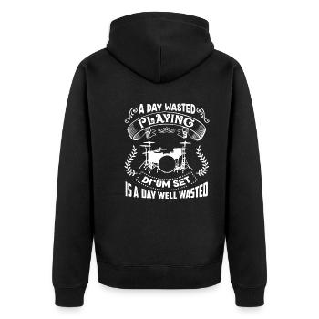 Drum Set A Day Playing Drum Set - Unisex Premium Organic Zip Hoodie - black - Back - Nico (187cm)