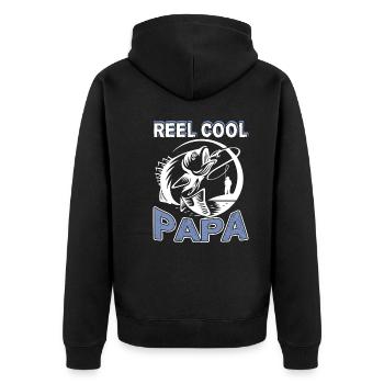 Fishing Reel Cool Papa Fishing - Unisex Premium Organic Zip Hoodie - black - Back - Nico (187cm)