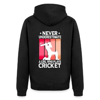 Never Underestimate A Girl Who Plays Cricket - Unisex Premium Organic Zip Hoodie - black - Back - Nico (187cm)