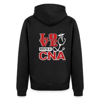 CNA Love Being CNA - Unisex Premium Organic Zip Hoodie - black - Back - Nico (187cm)