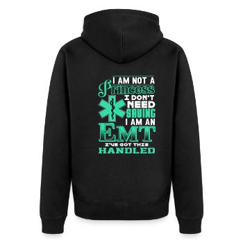 EMT I'm Not A Princess I'm An EMT - Unisex Premium Organic Zip Hoodie - black - Back - Nico (187cm)