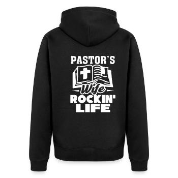 Pastor Pastor's Wife Rockin Life - Unisex Premium Organic Zip Hoodie - black - Back - Nico (187cm)