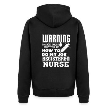 Rn Nurse Registered Nurse Warning - Unisex Premium Organic Zip Hoodie - black - Back - Nico (187cm)