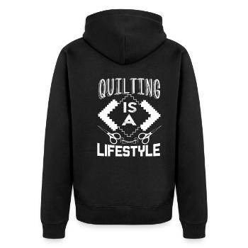 Quilting Quilting Is A Lifestyle - Unisex Premium Organic Zip Hoodie - black - Back - Nico (187cm)