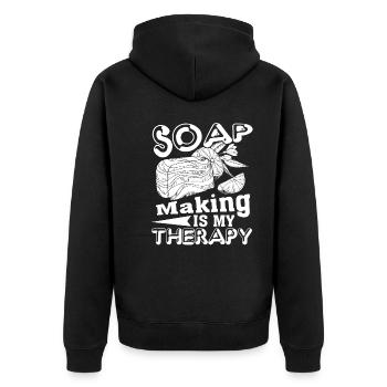 Soap Making Soap Making Is My Therapy - Unisex Premium Organic Zip Hoodie - black - Back - Nico (187cm)
