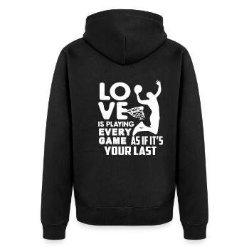 Basketball Love Is Playing Basketball - Unisex Premium Organic Zip Hoodie - black - Back - Nico (187cm)