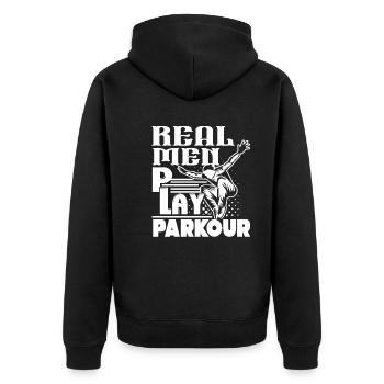 Parkour Real Men Play Parkour - Unisex Premium Organic Zip Hoodie - black - Back - Nico (187cm)