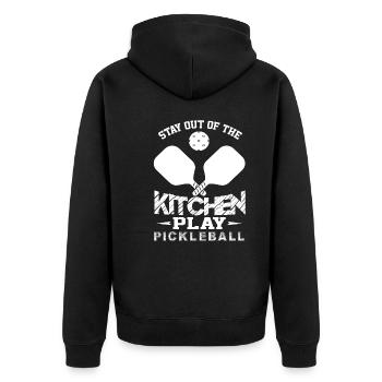 Pickleball Stay Out Of Kitchen Play Pickleball - Unisex Premium Organic Zip Hoodie - black - Back - Nico (187cm)