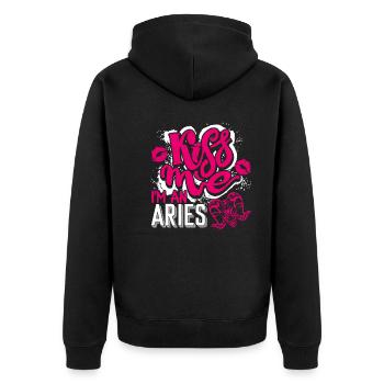 Aries Kiss Me I'm An Aries - Unisex Premium Organic Zip Hoodie - black - Back - Nico (187cm)
