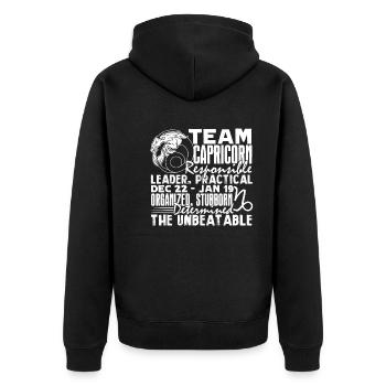 Capricorn Team Capricorn - Unisex Premium Organic Zip Hoodie - black - Back - Nico (187cm)
