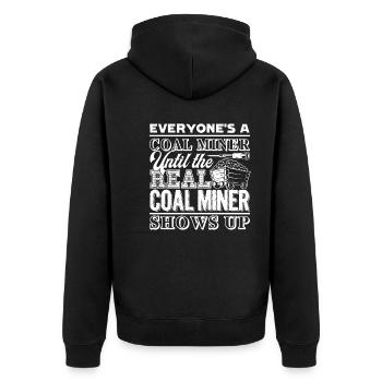 Coal Miner Real Coal Miner Shows Up - Unisex Premium Organic Zip Hoodie - black - Back - Nico (187cm)