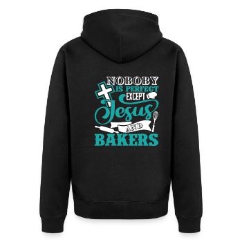 Baker Nobody Is Perfect Except Jesus And Bakers - Unisex Premium Organic Zip Hoodie - black - Back - Nico (187cm)