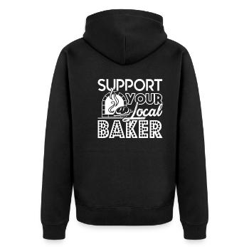 Baker Support Your Local Baker - Unisex Premium Organic Zip Hoodie - black - Back - Nico (187cm)
