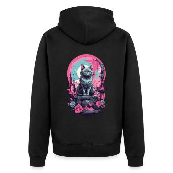 Gothic Pastel Cat with Moon and Roses - Unisex Premium Organic Zip Hoodie - black - Back - Nico (187cm)