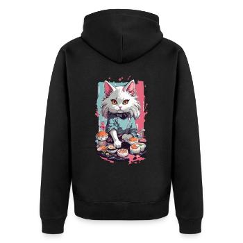 Chat Sushi Master Pastel Lover Design - Veste à capuche bio Premium Unisexe - noir - Dos - Nico (187cm)