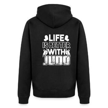 Judo Life Is Better With Judo - Unisex Premium Organic Zip Hoodie - black - Back - Nico (187cm)