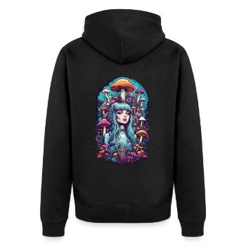 Psychedelic Pastel Dream Mushrooms Festival Design - Unisex Premium Organic Zip Hoodie - black - Back - Nico (187cm)