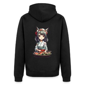 Kawaii Anime Sushi Girl with Cat Ears Design - Unisex Premium Organic Zip Hoodie - black - Back - Nico (187cm)
