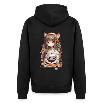 Kawaii Sushi Master Anime Girl Design - Veste à capuche bio Premium Unisexe - noir - Dos - Nico (187cm)