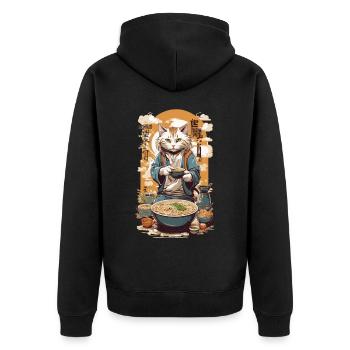 Cat Ramen Soups Love Kanji Style Poster Design - Unisex Premium Organic Zip Hoodie - black - Back - Nico (187cm)