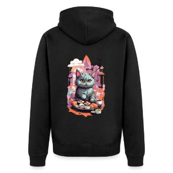 Kawaii Katze Sushi Pastell Liebhaber Japan Style - Unisex Premium Bio Zip Hoodie - Schwarz - Hinten - Nico (187cm)