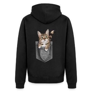 Amerikanische Bobtail-Katze in der Tasche Geschenk - Unisex Premium Bio Zip Hoodie - Schwarz - Hinten - Nico (187cm)