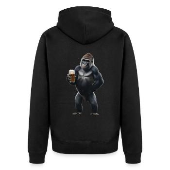 Gorilla Bier - Unisex Premium Bio Zip Hoodie - Schwarz - Hinten - Nico (187cm)