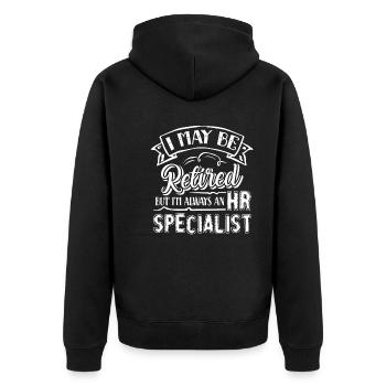 HR Specialist Retired HR Specialist - Unisex Premium Organic Zip Hoodie - black - Back - Nico (187cm)