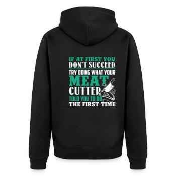 Meat Cutter Funny Meat Cutter - Unisex Premium Organic Zip Hoodie - black - Back - Nico (187cm)